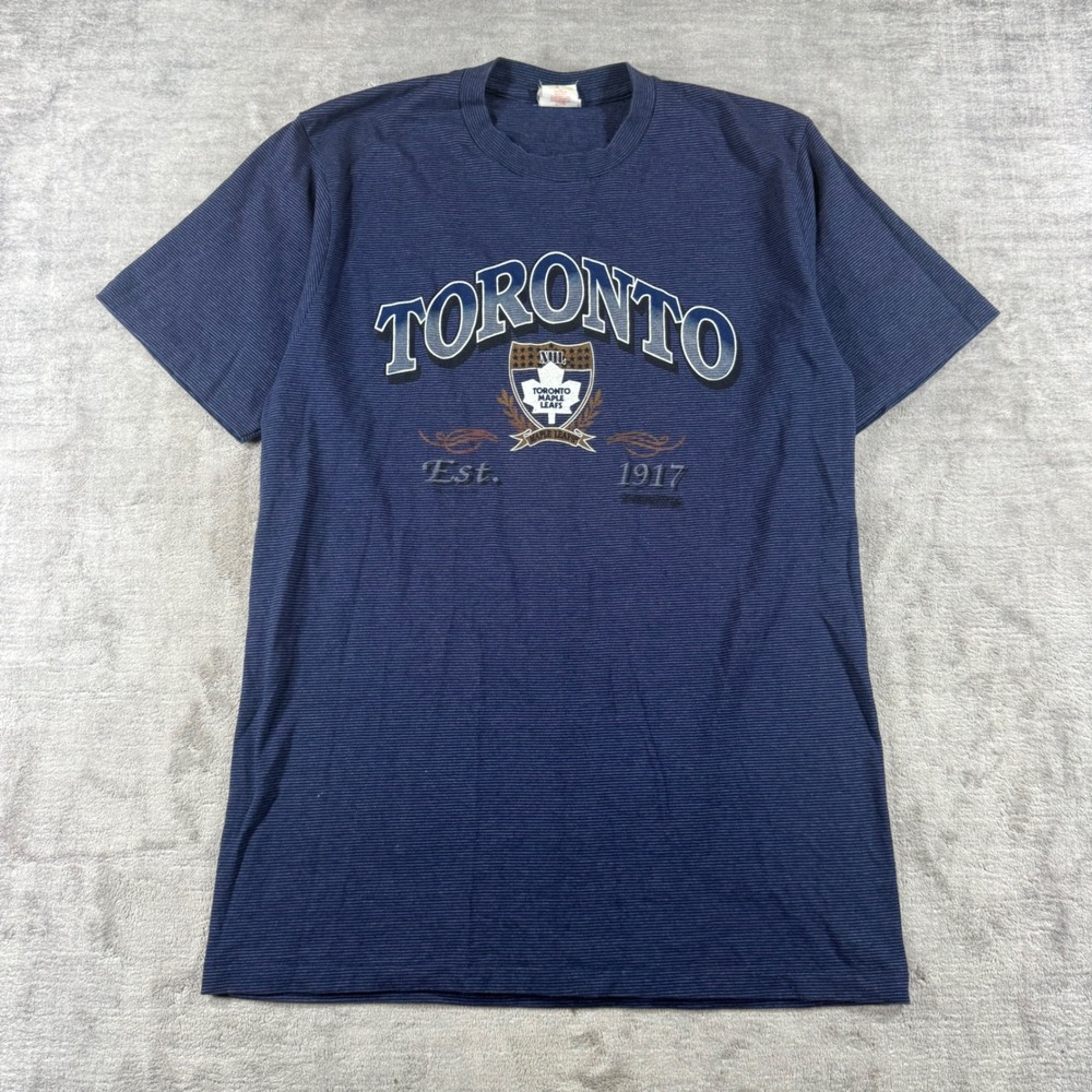 Toronto Maple Leafs Shirt Mens Large Blue Vintage Crest Striped Trench Canada